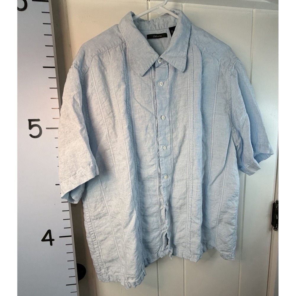 Liz Claiborne Men's XXL Linen Short Sleeve Light Blue Shirt Beach Vacation